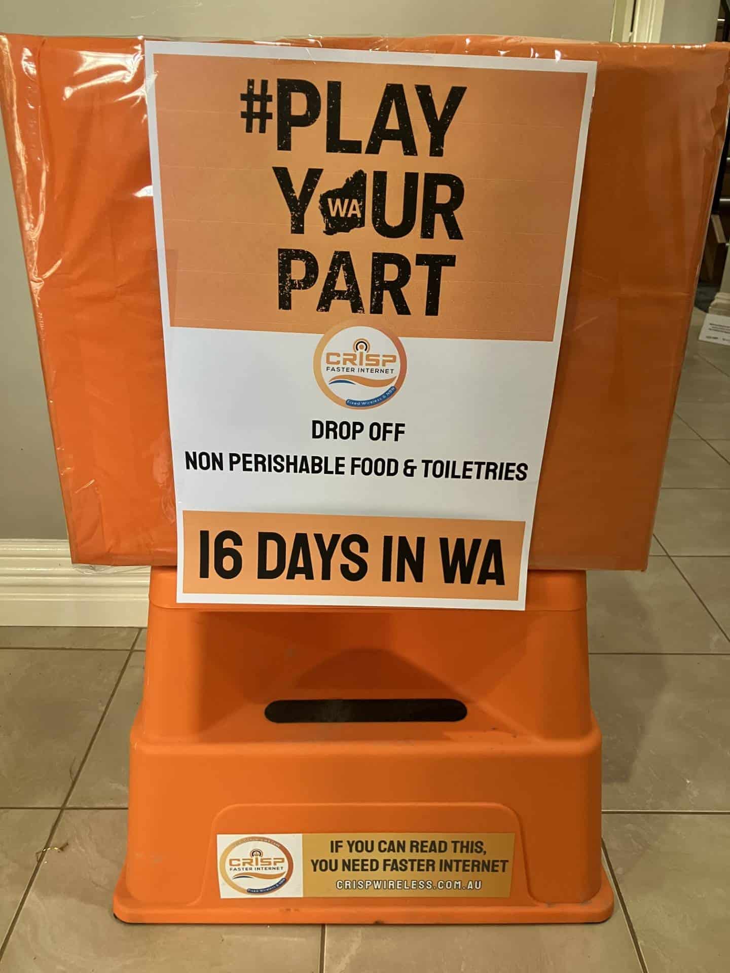 DaveFavicon40x40px512x512px Orange donation bin for non-perishable food and toiletries supporting domestic violence awareness.